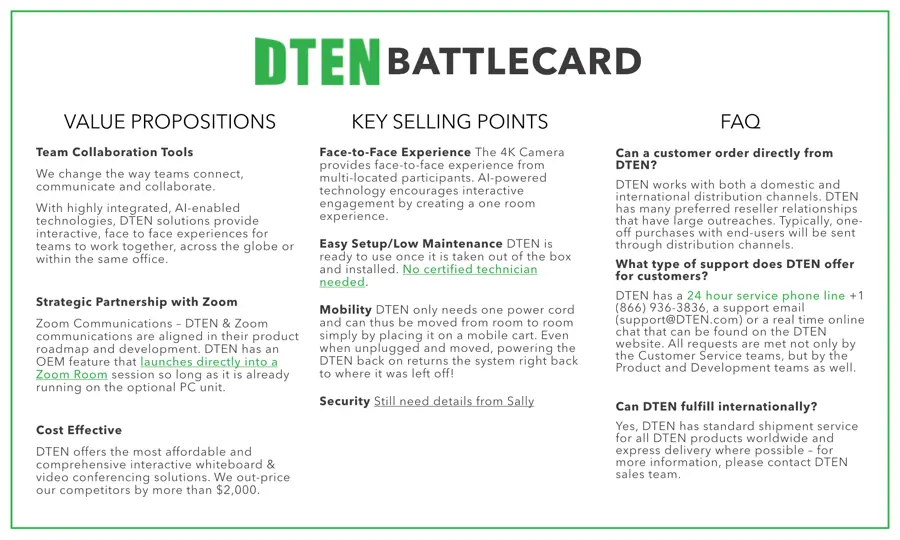 A competitor battlecard designed by Cultre