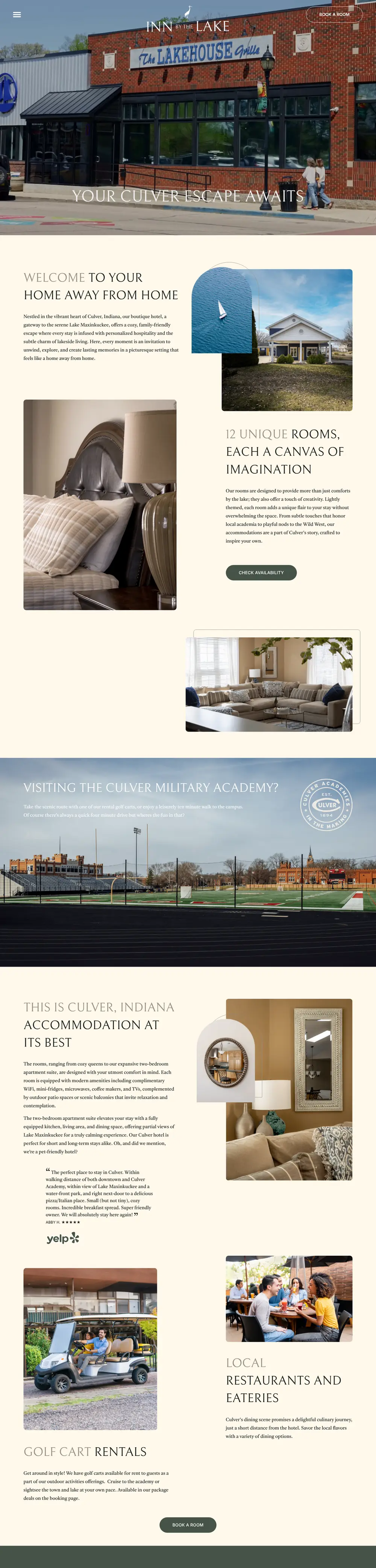 Inn By The Lake hotel website, full homepage