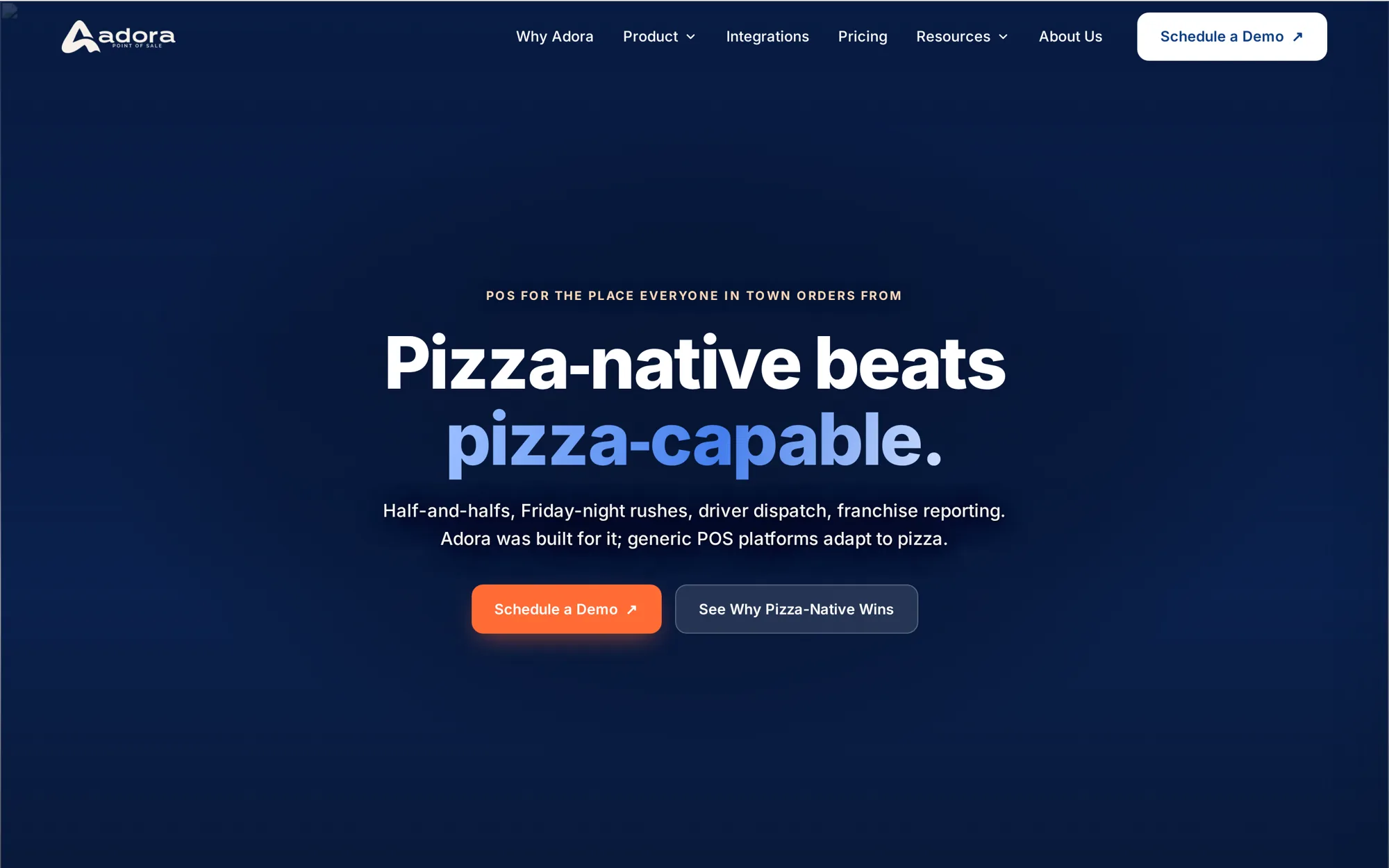 Adora POS homepage