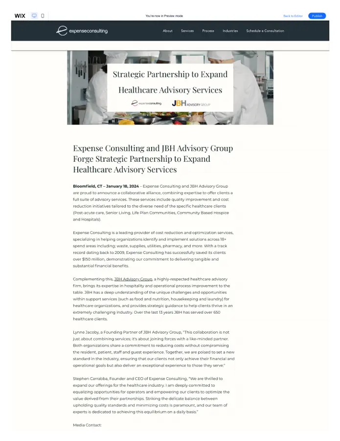 Expense Consulting partnership landing page