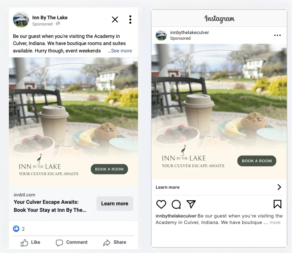 Inn By The Lake breakfast ad on Facebook and Instagram